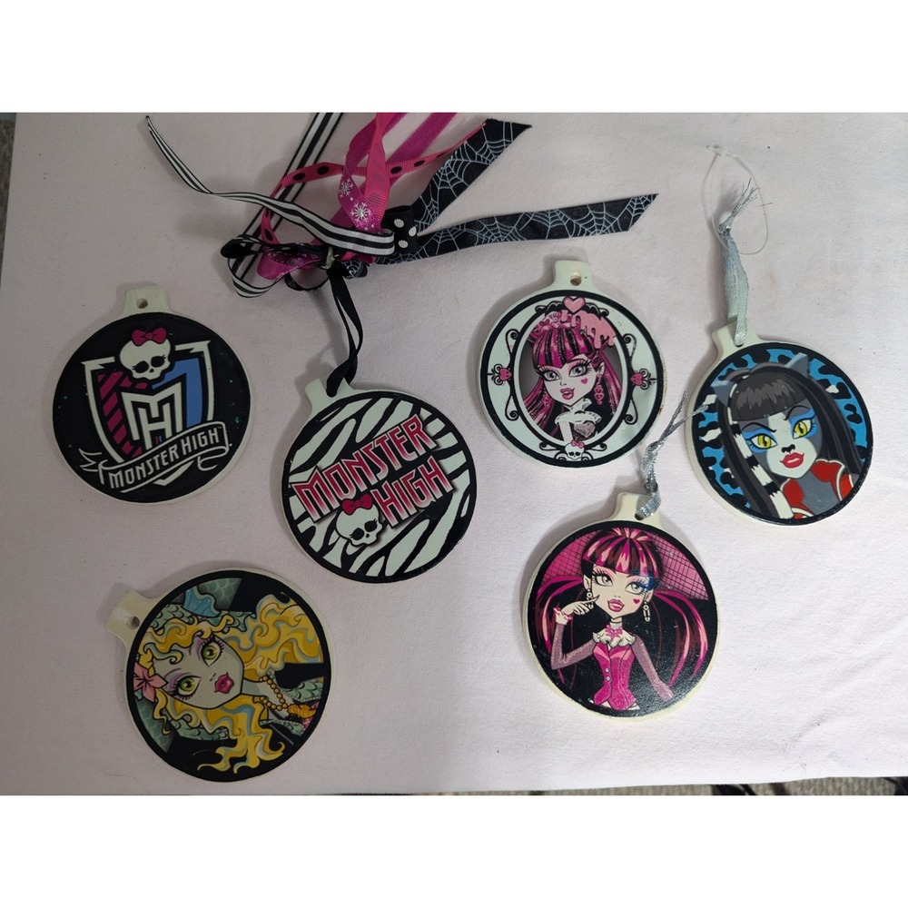 6 Lot Monster High Ornament plaque Coasters Black Pink Multicolor skull 4"